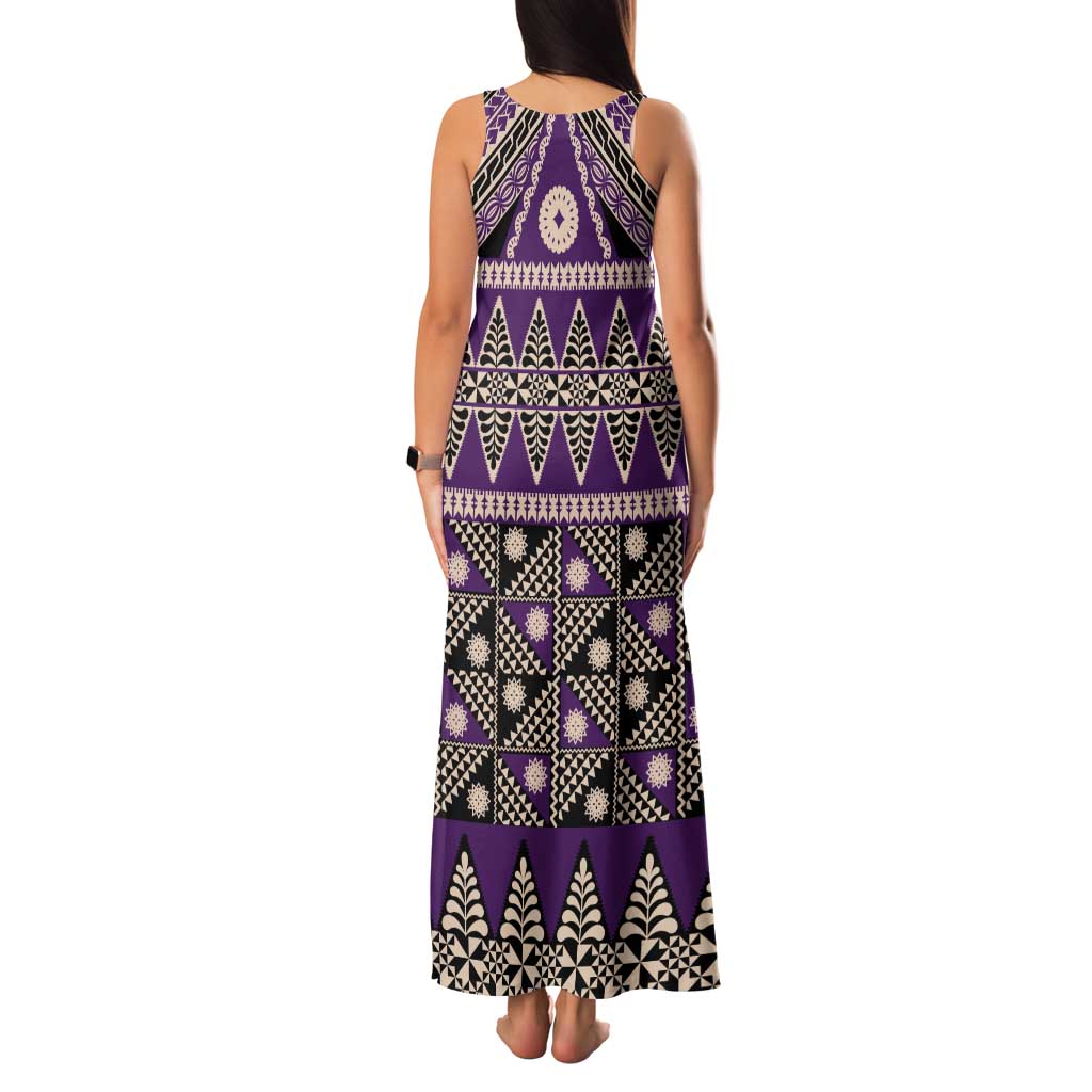 Vintage Bula Fiji Family Matching Tank Maxi Dress and Hawaiian Shirt Purple Tapa Masi Motif LT9 - Polynesian Pride