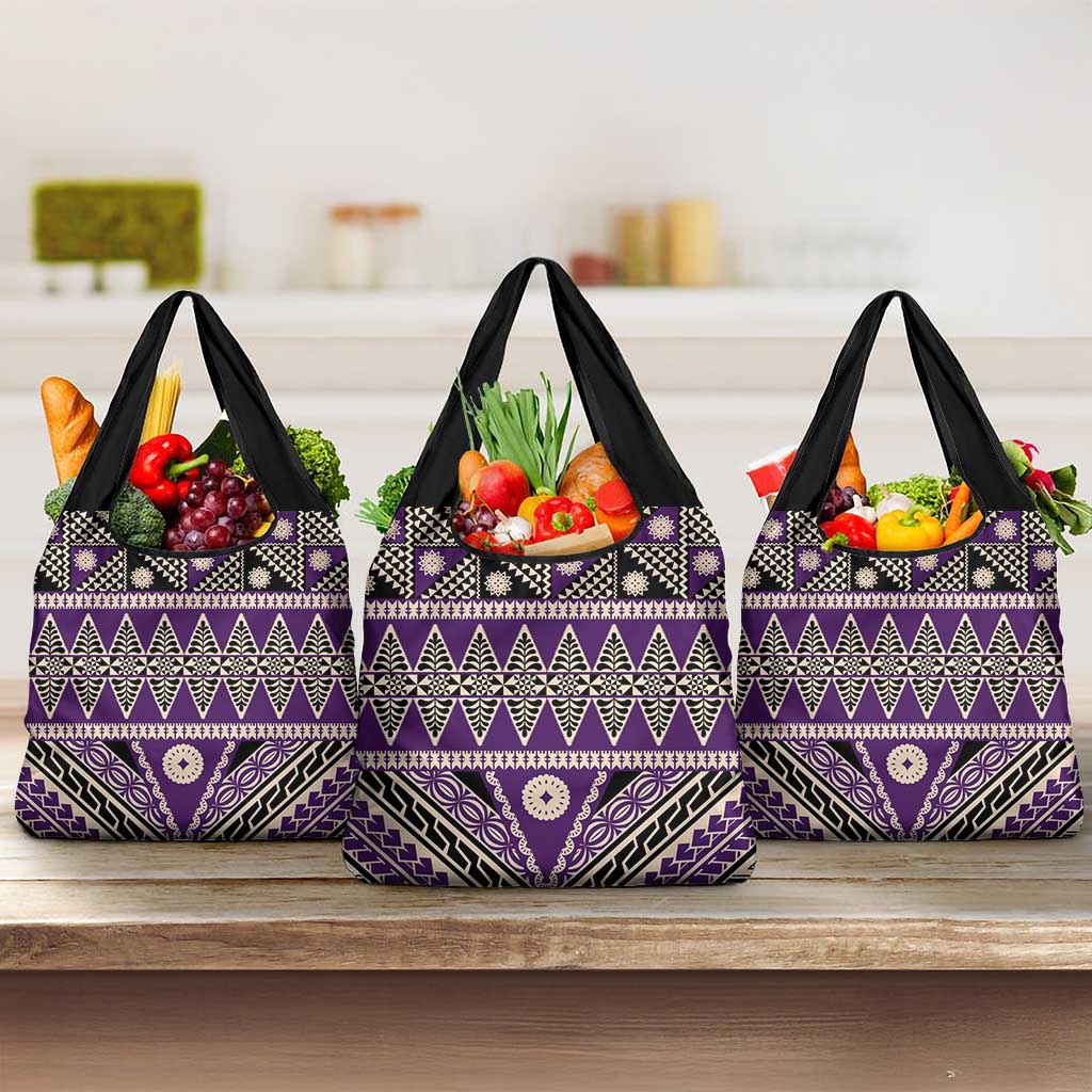 Vintage Bula Fiji Grocery Bag Purple Tapa Masi Motif