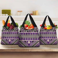 Vintage Bula Fiji Grocery Bag Purple Tapa Masi Motif