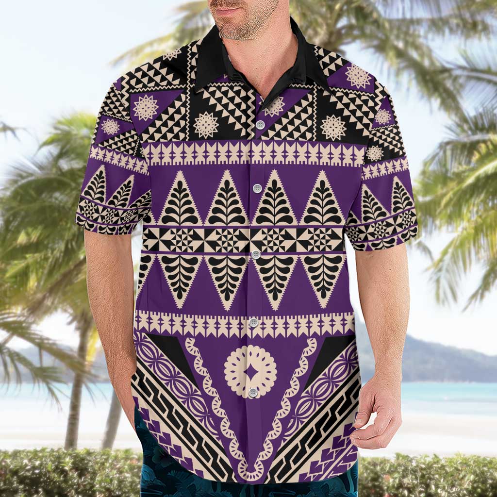 Vintage Bula Fiji Hawaiian Shirt Purple Tapa Masi Motif