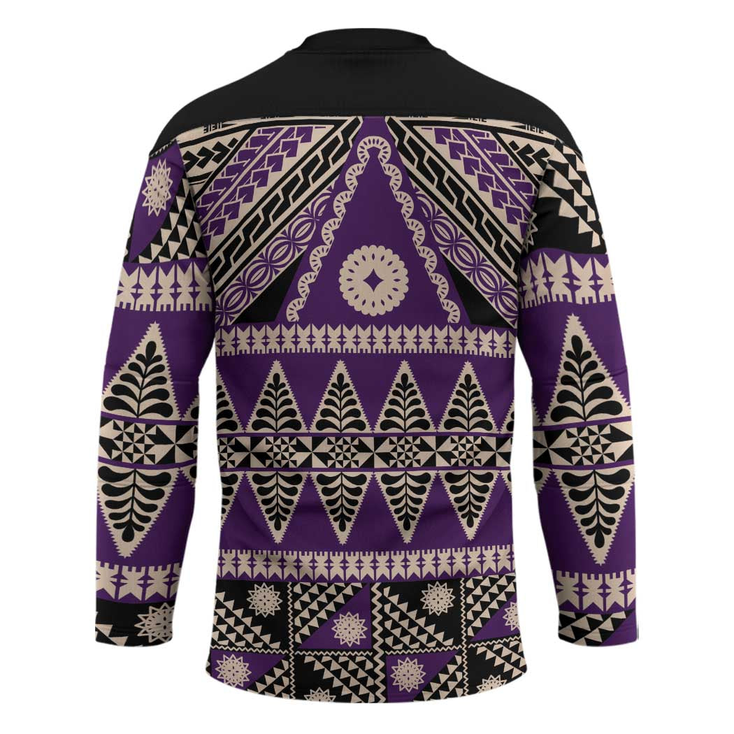 Vintage Bula Fiji Hockey Jersey Purple Tapa Masi Motif - Polynesian Pride
