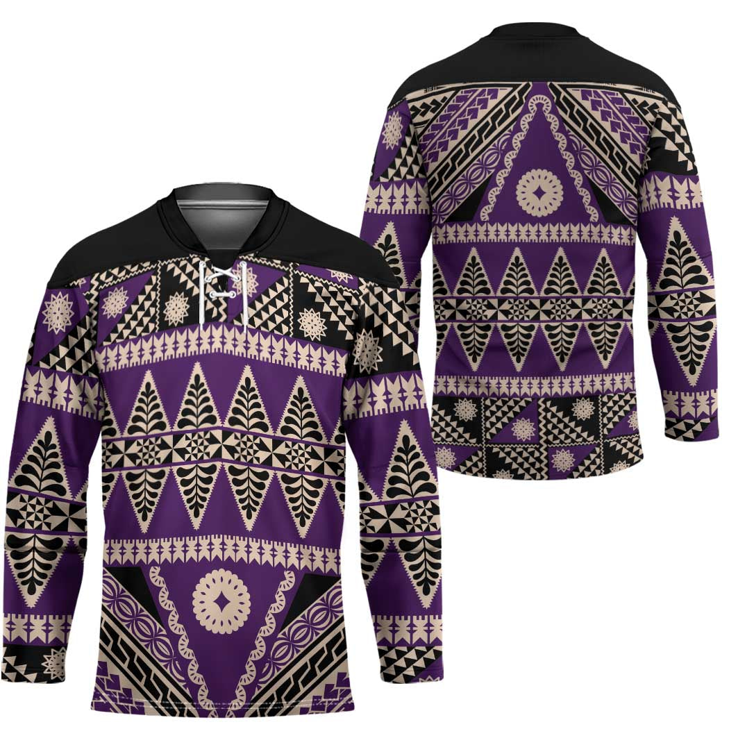 Vintage Bula Fiji Hockey Jersey Purple Tapa Masi Motif - Polynesian Pride