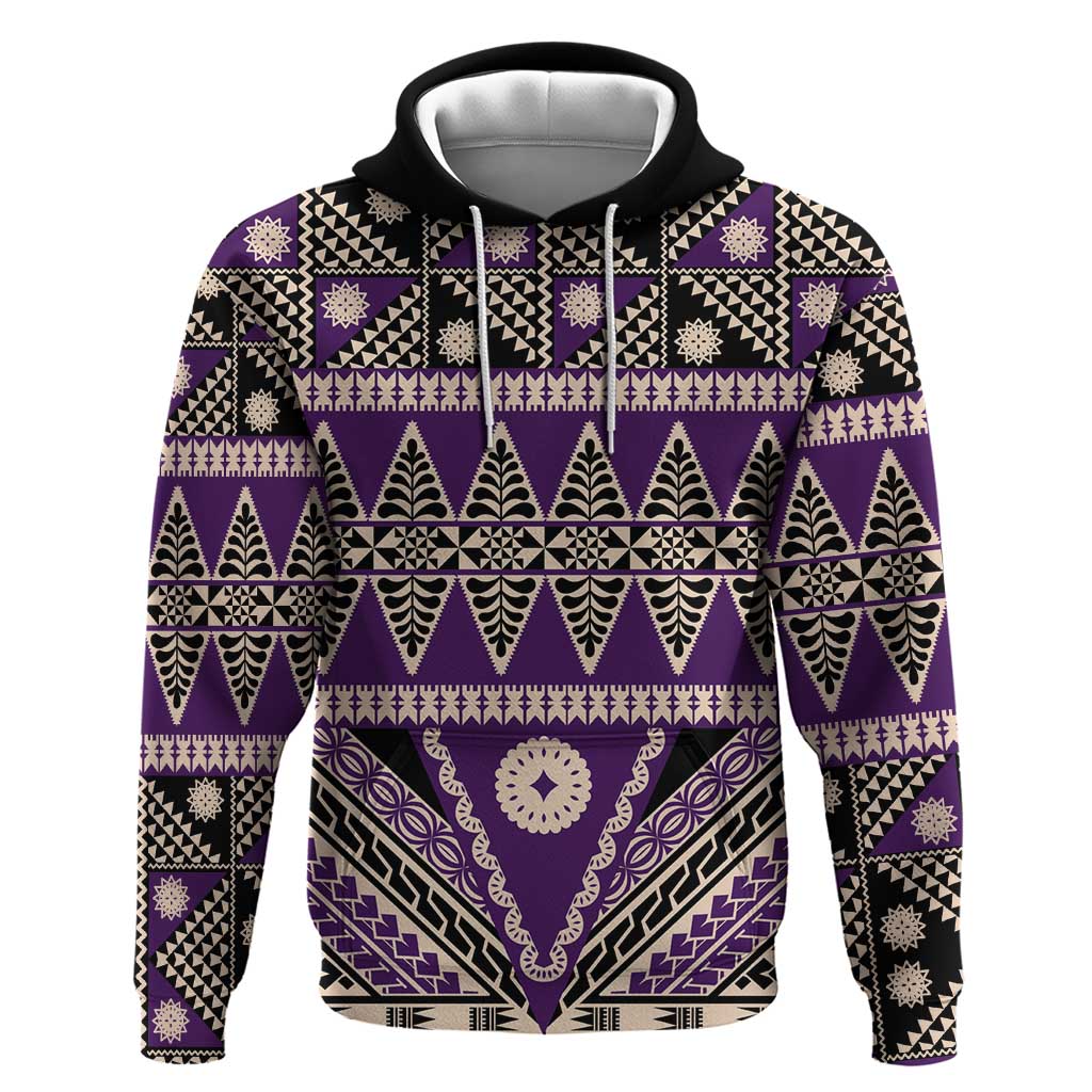 Vintage Bula Fiji Hoodie Purple Tapa Masi Motif