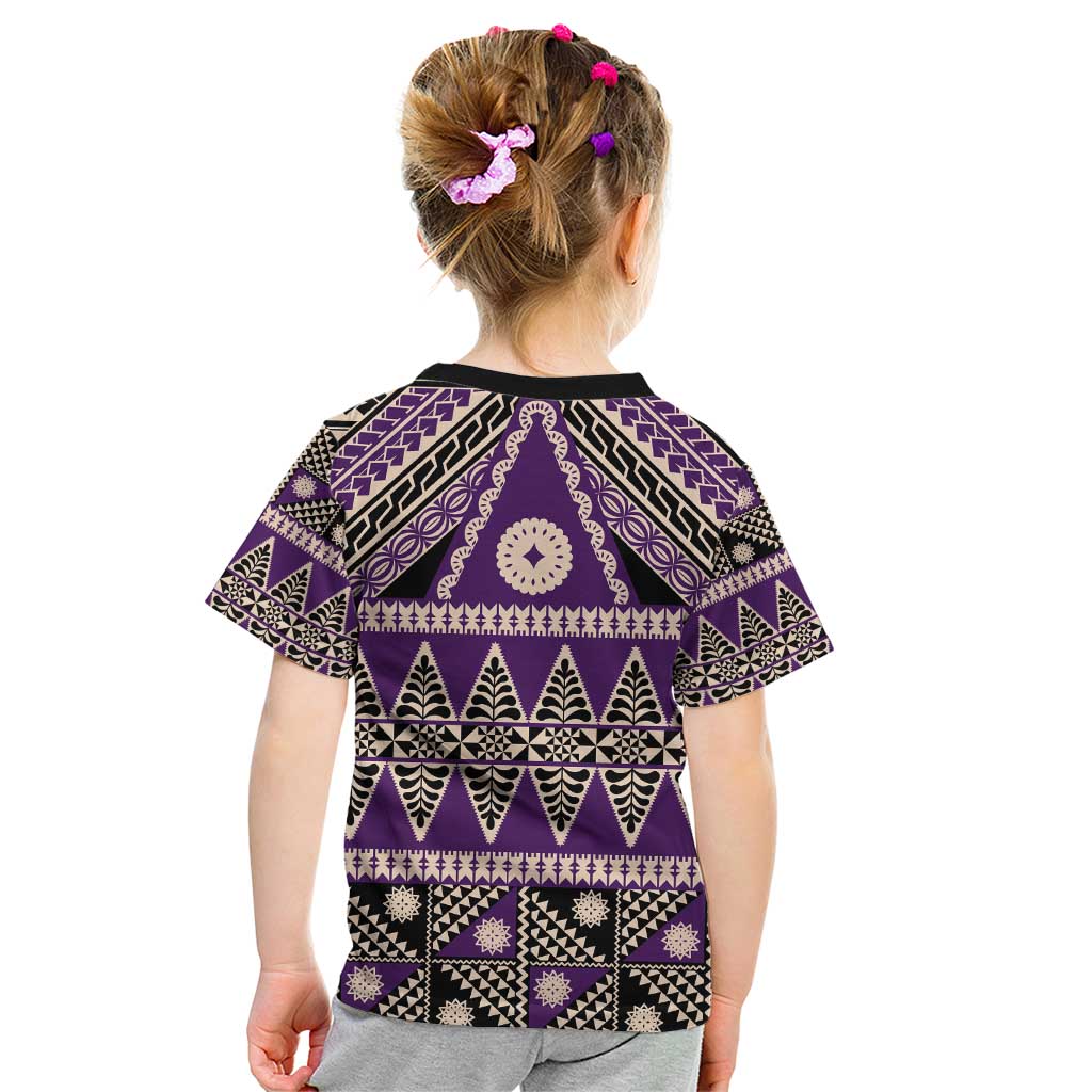 Vintage Bula Fiji Kid T Shirt Purple Tapa Masi Motif