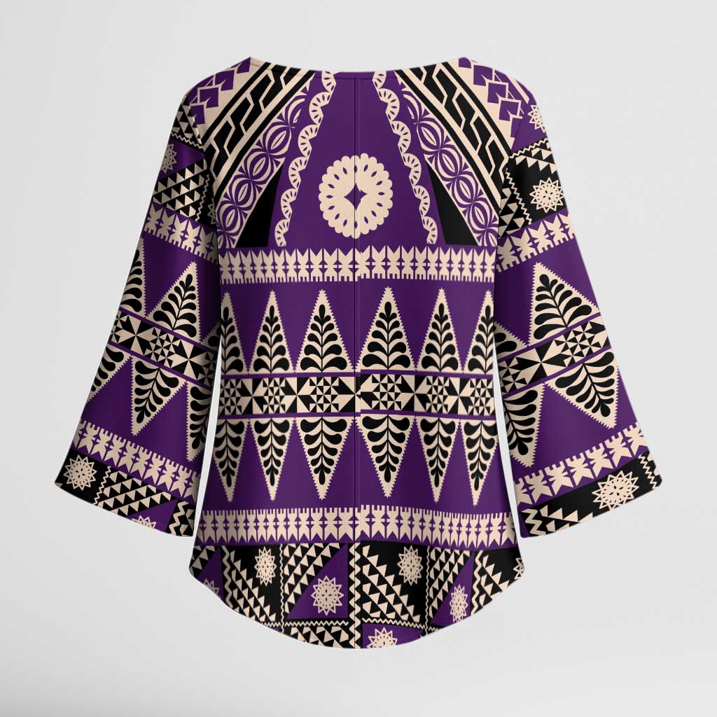 Vintage Bula Fiji Kimono Sleeve Blouse Purple Tapa Masi Motif - Polynesian Pride