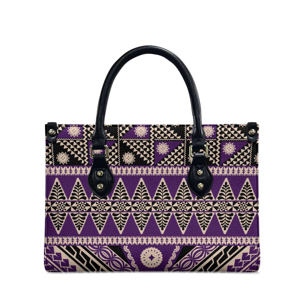 Vintage Bula Fiji Leather Bag Purple Tapa Masi Motif - Polynesian Pride