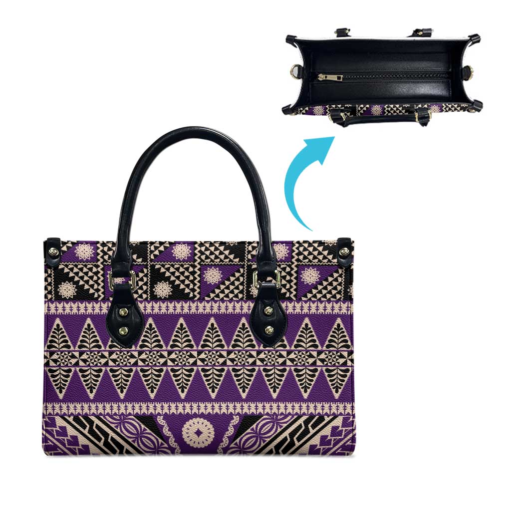 Vintage Bula Fiji Leather Bag Purple Tapa Masi Motif - Polynesian Pride