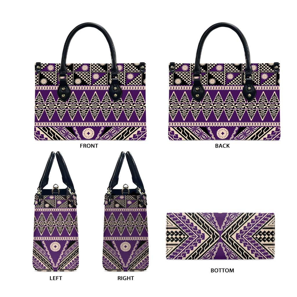 Vintage Bula Fiji Leather Bag Purple Tapa Masi Motif - Polynesian Pride