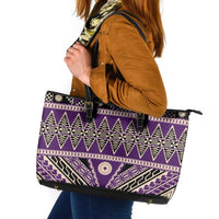 Vintage Bula Fiji Leather Tote Bag Purple Tapa Masi Motif LT9 Purple - Polynesian Pride