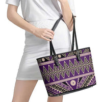Vintage Bula Fiji Leather Tote Bag Purple Tapa Masi Motif LT9 - Polynesian Pride
