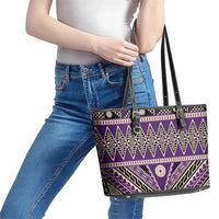 Vintage Bula Fiji Leather Tote Bag Purple Tapa Masi Motif LT9 - Polynesian Pride