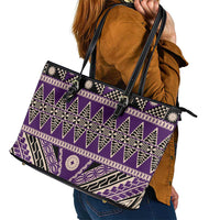 Vintage Bula Fiji Leather Tote Bag Purple Tapa Masi Motif LT9 - Polynesian Pride
