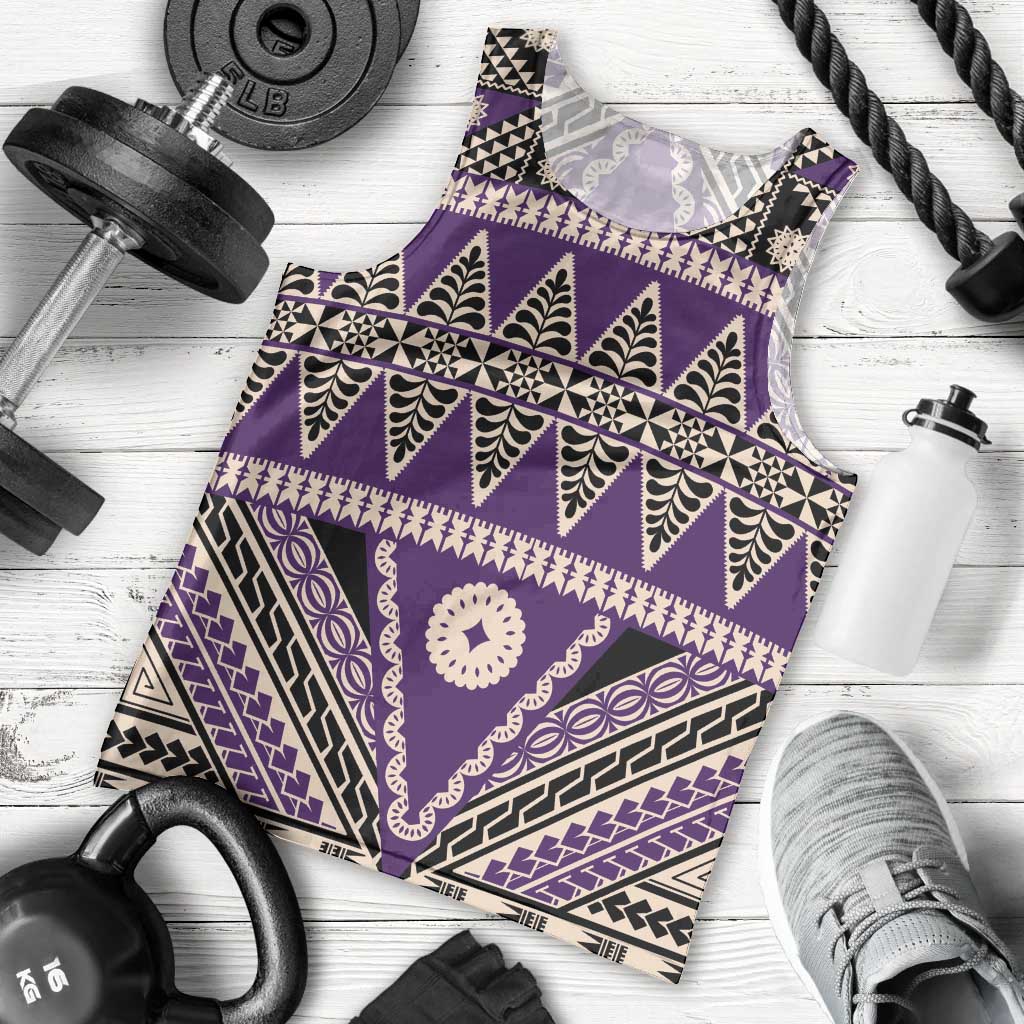 Vintage Bula Fiji Men Tank Top Purple Tapa Masi Motif