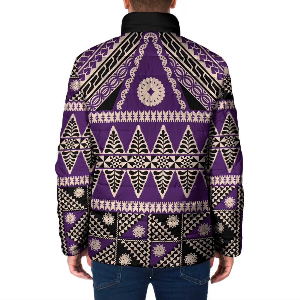 Vintage Bula Fiji Padded Jacket Purple Tapa Masi Motif - Polynesian Pride