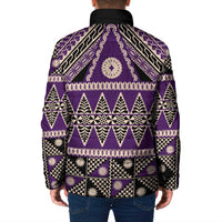 Vintage Bula Fiji Padded Jacket Purple Tapa Masi Motif - Polynesian Pride