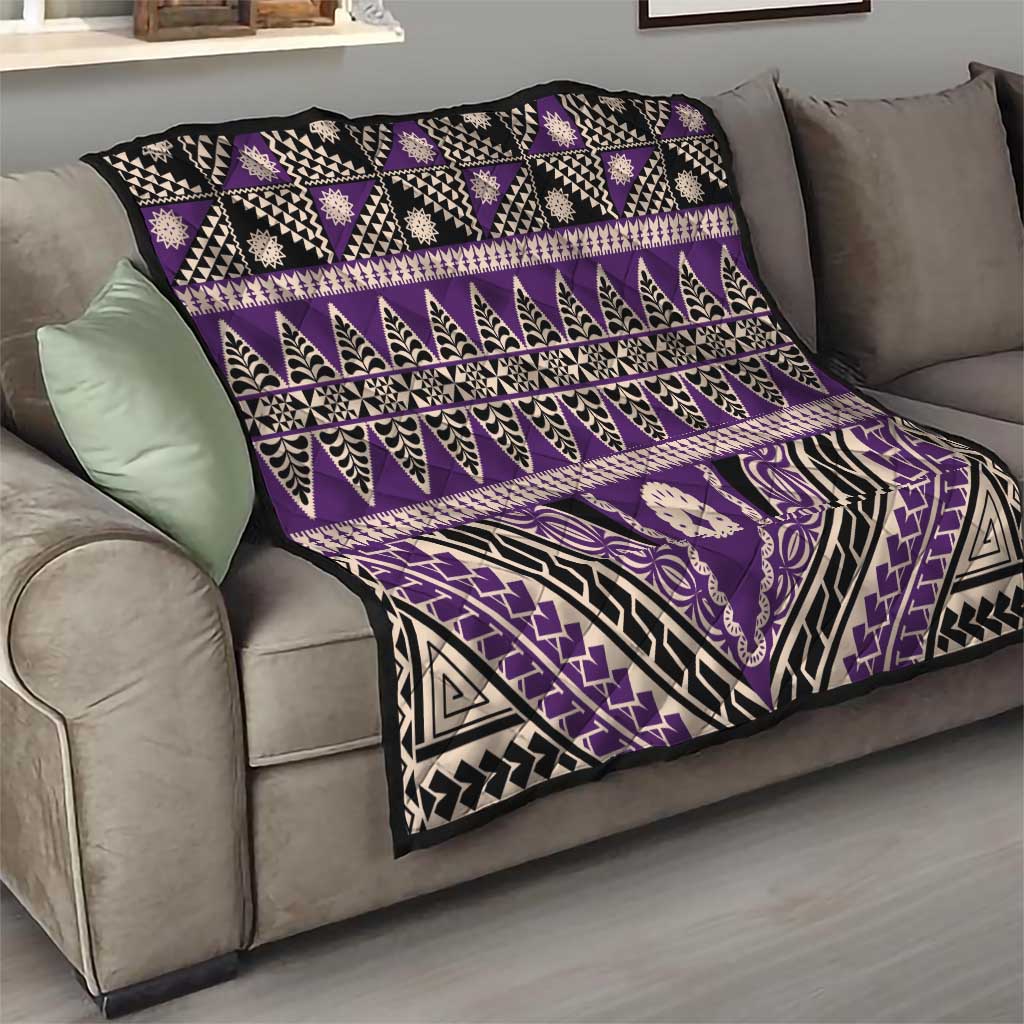 Vintage Bula Fiji Quilt Purple Tapa Masi Motif