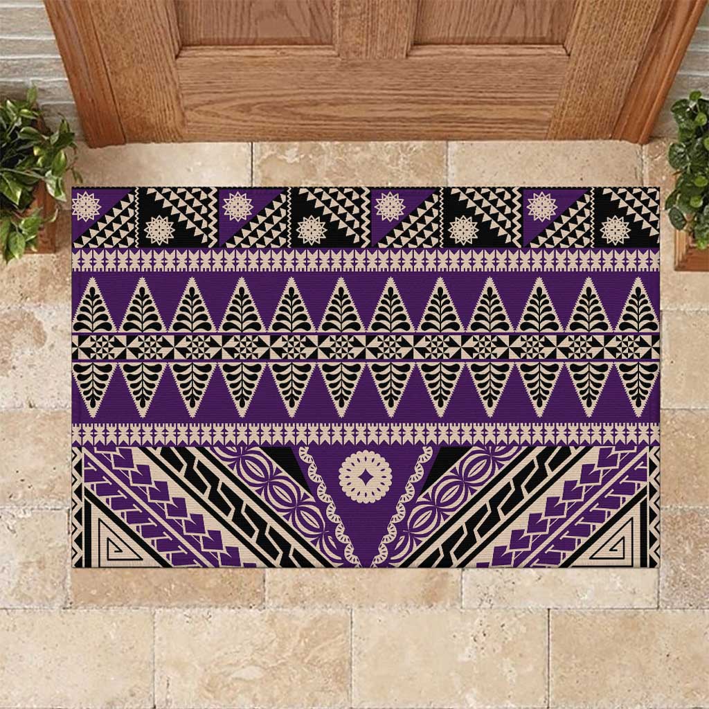 Vintage Bula Fiji Rubber Doormat Purple Tapa Masi Motif