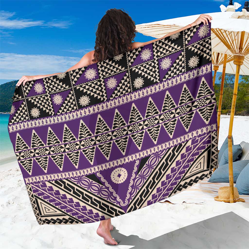 Vintage Bula Fiji Sarong Purple Tapa Masi Motif LT9 One Size 44 x 66 inches Purple - Polynesian Pride