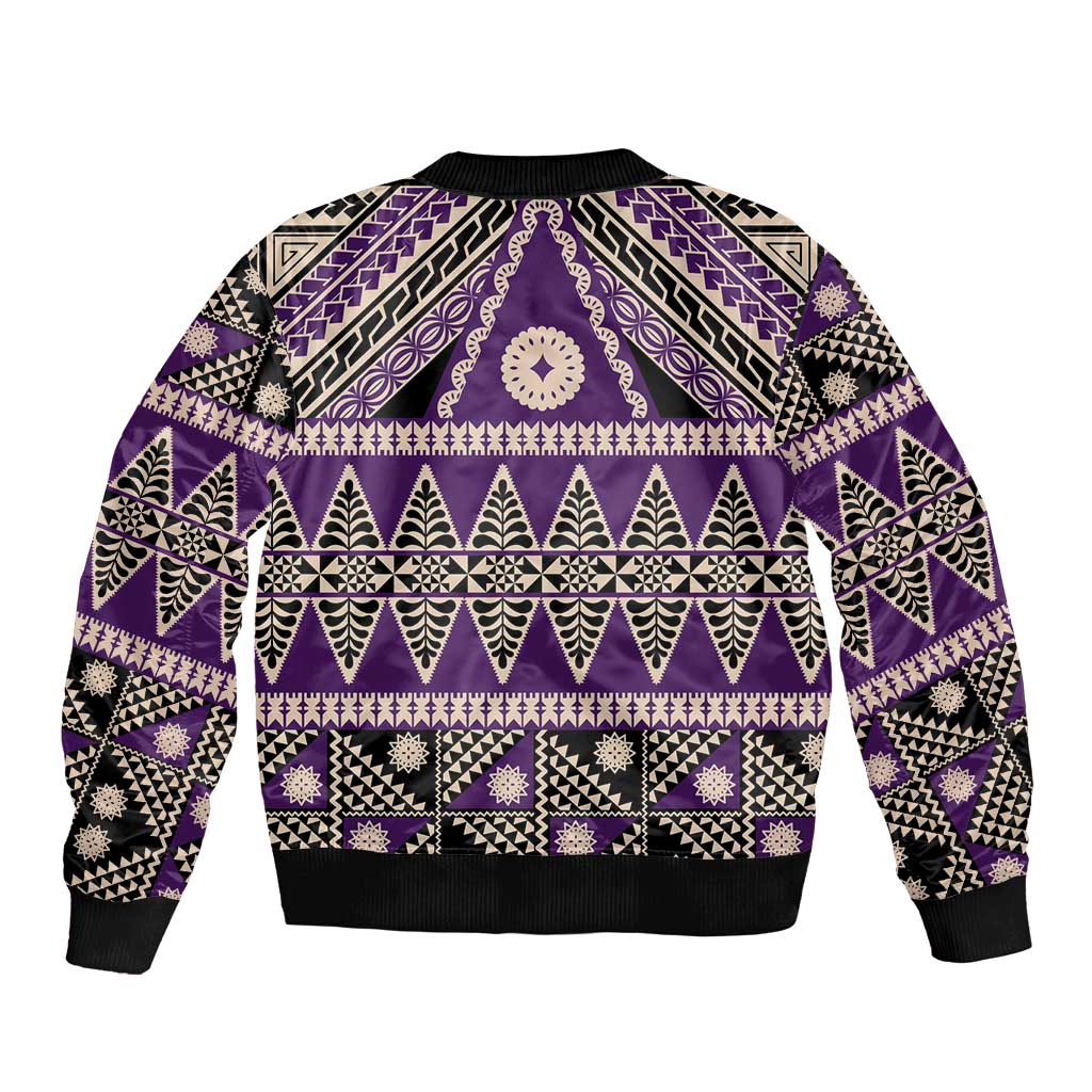 Vintage Bula Fiji Sleeve Zip Bomber Jacket Purple Tapa Masi Motif LT9 - Polynesian Pride