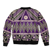 Vintage Bula Fiji Sleeve Zip Bomber Jacket Purple Tapa Masi Motif LT9 - Polynesian Pride