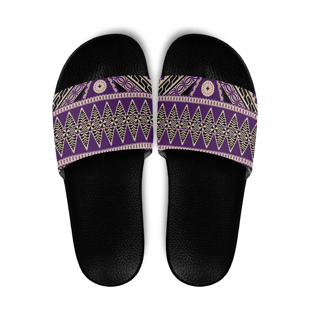 Vintage Bula Fiji Slide Sandals Purple Tapa Masi Motif LT9 Purple - Polynesian Pride