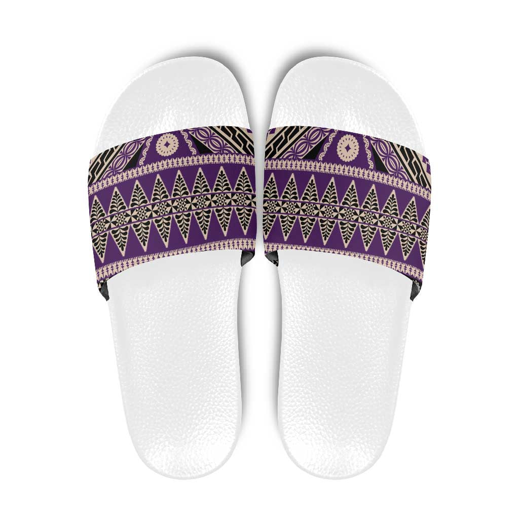 Vintage Bula Fiji Slide Sandals Purple Tapa Masi Motif LT9 Purple - Polynesian Pride