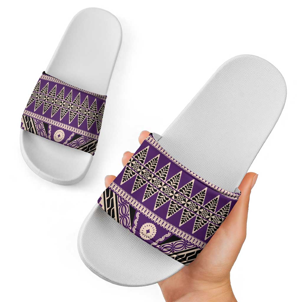 Vintage Bula Fiji Slide Sandals Purple Tapa Masi Motif LT9 - Polynesian Pride