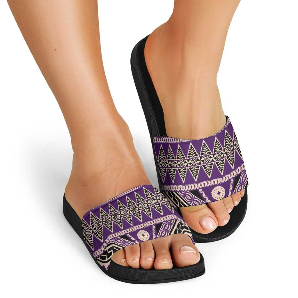 Vintage Bula Fiji Slide Sandals Purple Tapa Masi Motif LT9 - Polynesian Pride