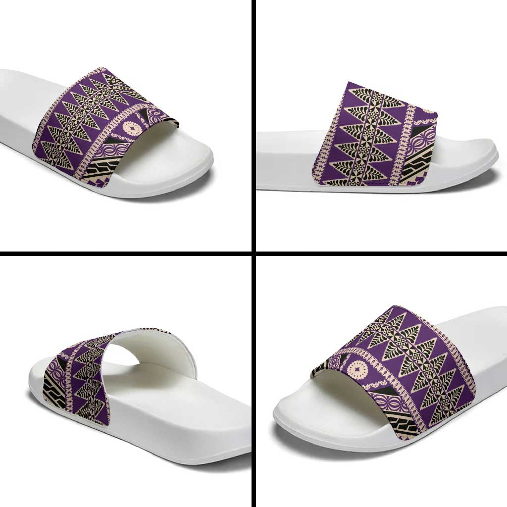 Vintage Bula Fiji Slide Sandals Purple Tapa Masi Motif LT9 - Polynesian Pride
