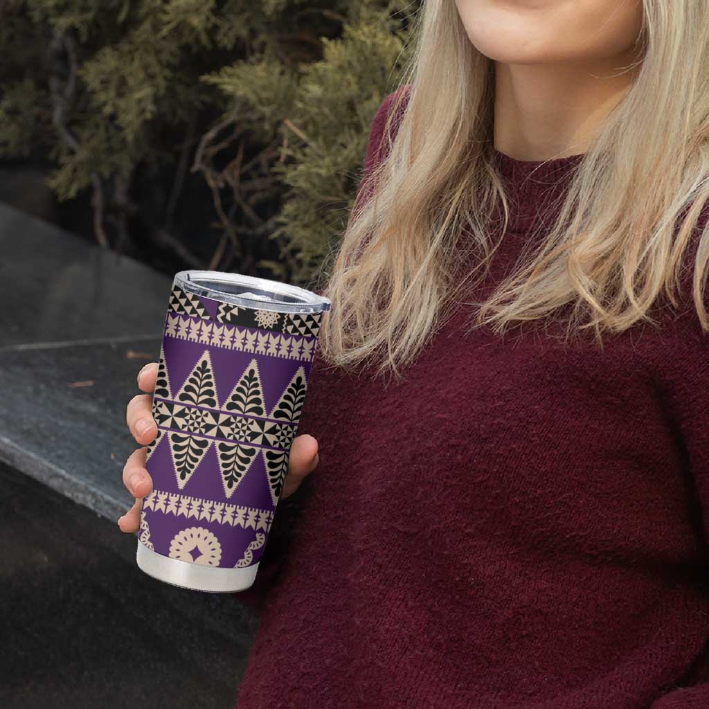 Vintage Bula Fiji Tumbler Cup Purple Tapa Masi Motif