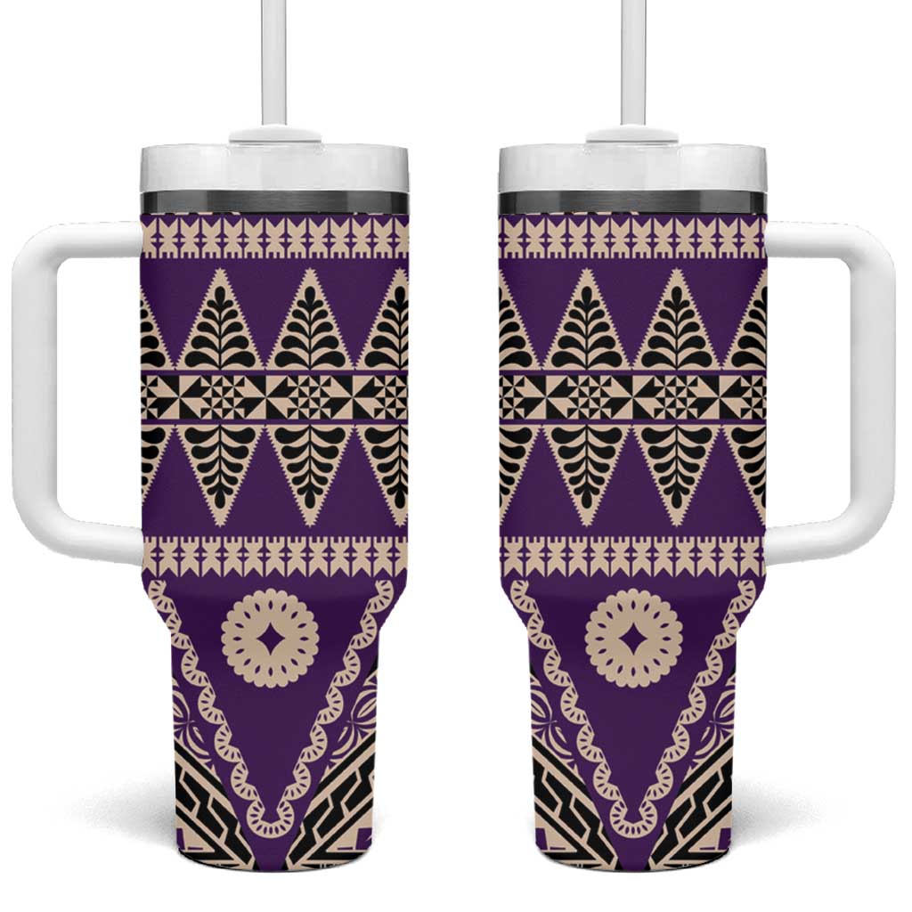 Vintage Bula Fiji Tumbler With Handle Purple Tapa Masi Motif LT9 One Size: 40 oz Purple - Polynesian Pride