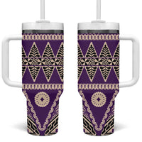 Vintage Bula Fiji Tumbler With Handle Purple Tapa Masi Motif LT9 One Size: 40 oz Purple - Polynesian Pride