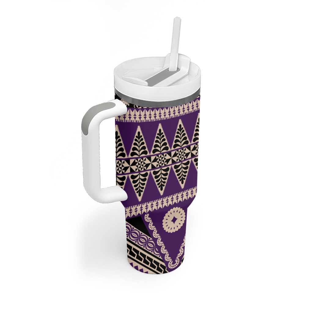 Vintage Bula Fiji Tumbler With Handle Purple Tapa Masi Motif LT9 - Polynesian Pride