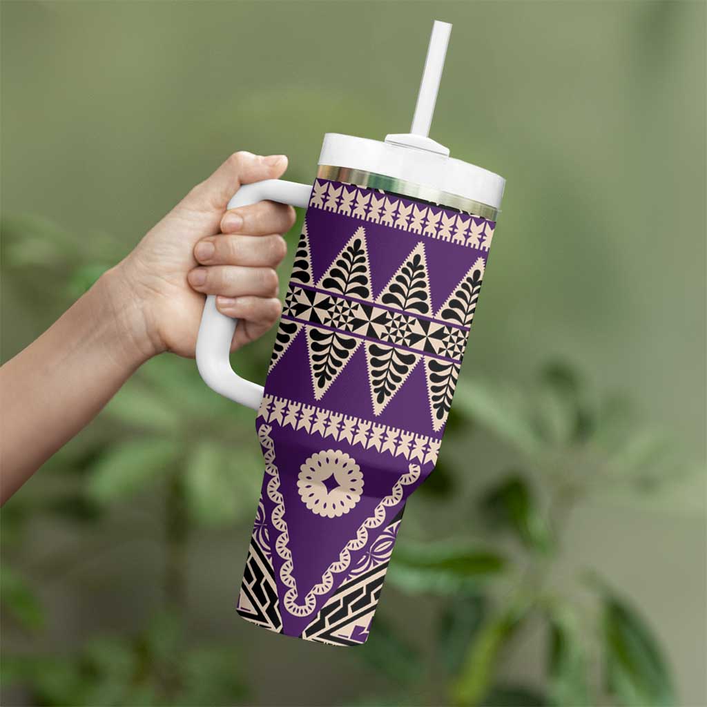 Vintage Bula Fiji Tumbler With Handle Purple Tapa Masi Motif LT9 - Polynesian Pride