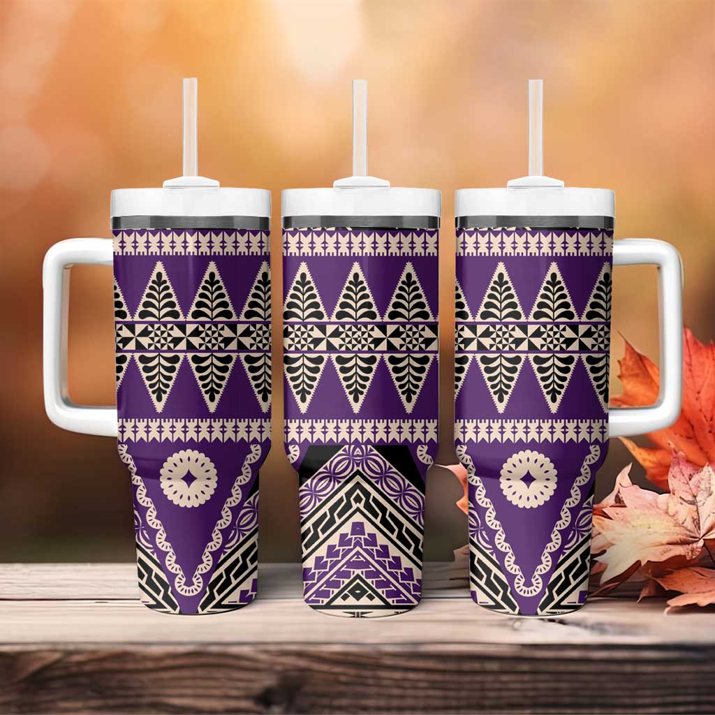 Vintage Bula Fiji Tumbler With Handle Purple Tapa Masi Motif LT9 - Polynesian Pride