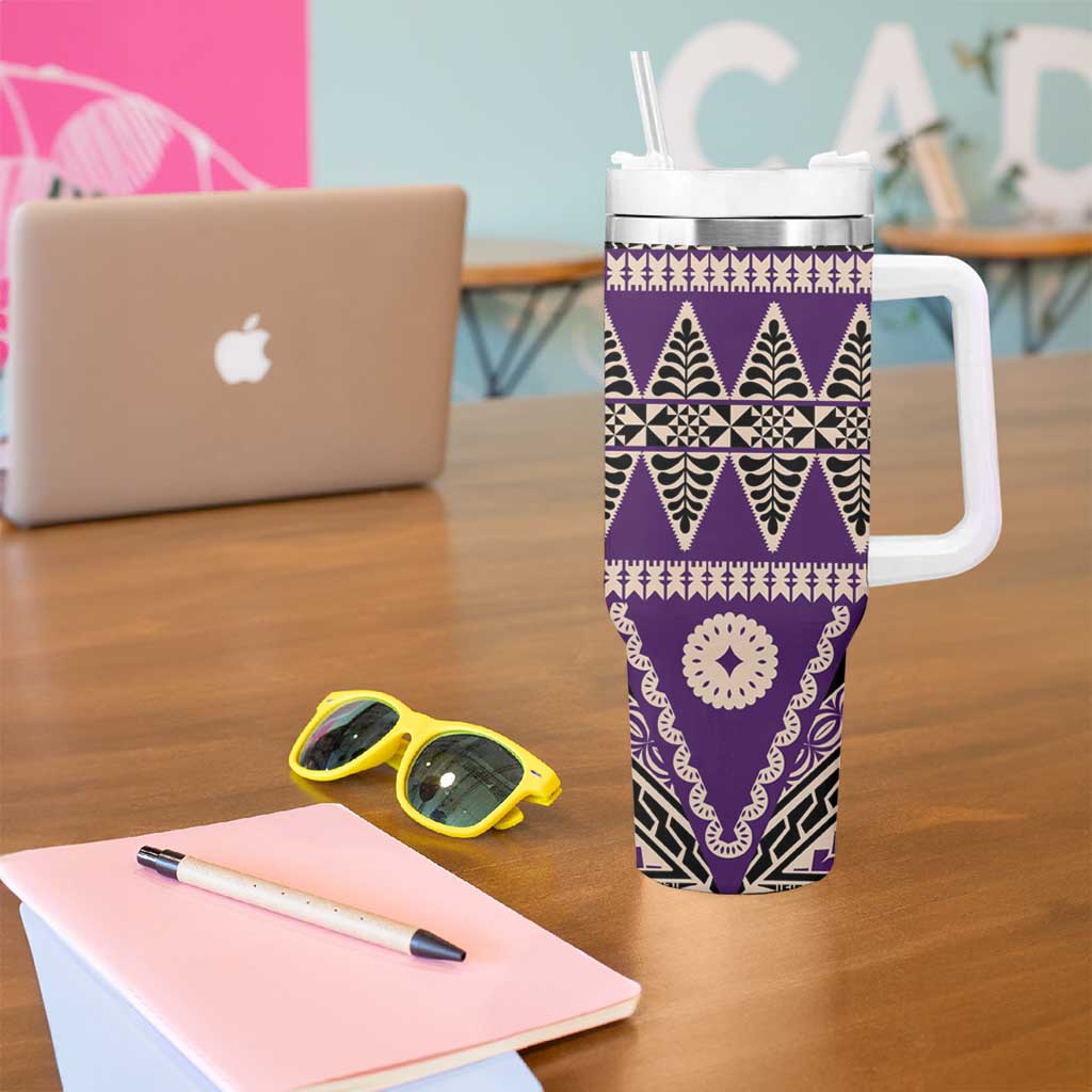 Vintage Bula Fiji Tumbler With Handle Purple Tapa Masi Motif LT9 - Polynesian Pride