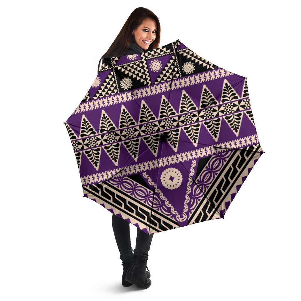 Vintage Bula Fiji Umbrella Purple Tapa Masi Motif - Polynesian Pride