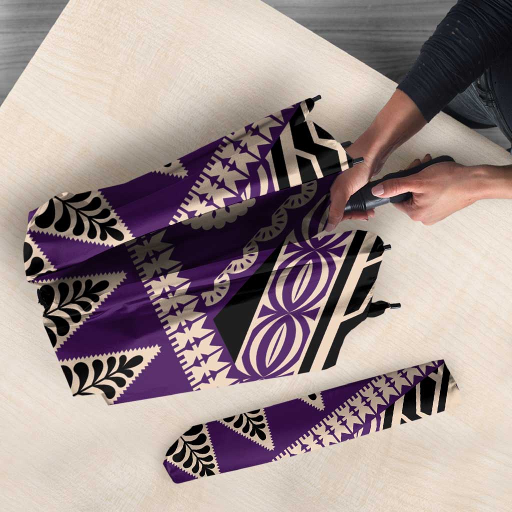 Vintage Bula Fiji Umbrella Purple Tapa Masi Motif - Polynesian Pride