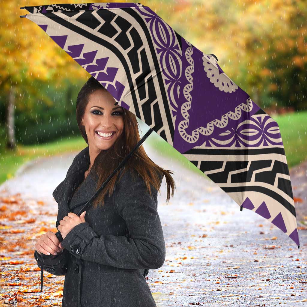 Vintage Bula Fiji Umbrella Purple Tapa Masi Motif - Polynesian Pride