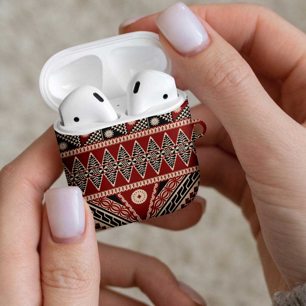 Vintage Bula Fiji AirPods Case Red Tapa Masi Motif - Polynesian Pride