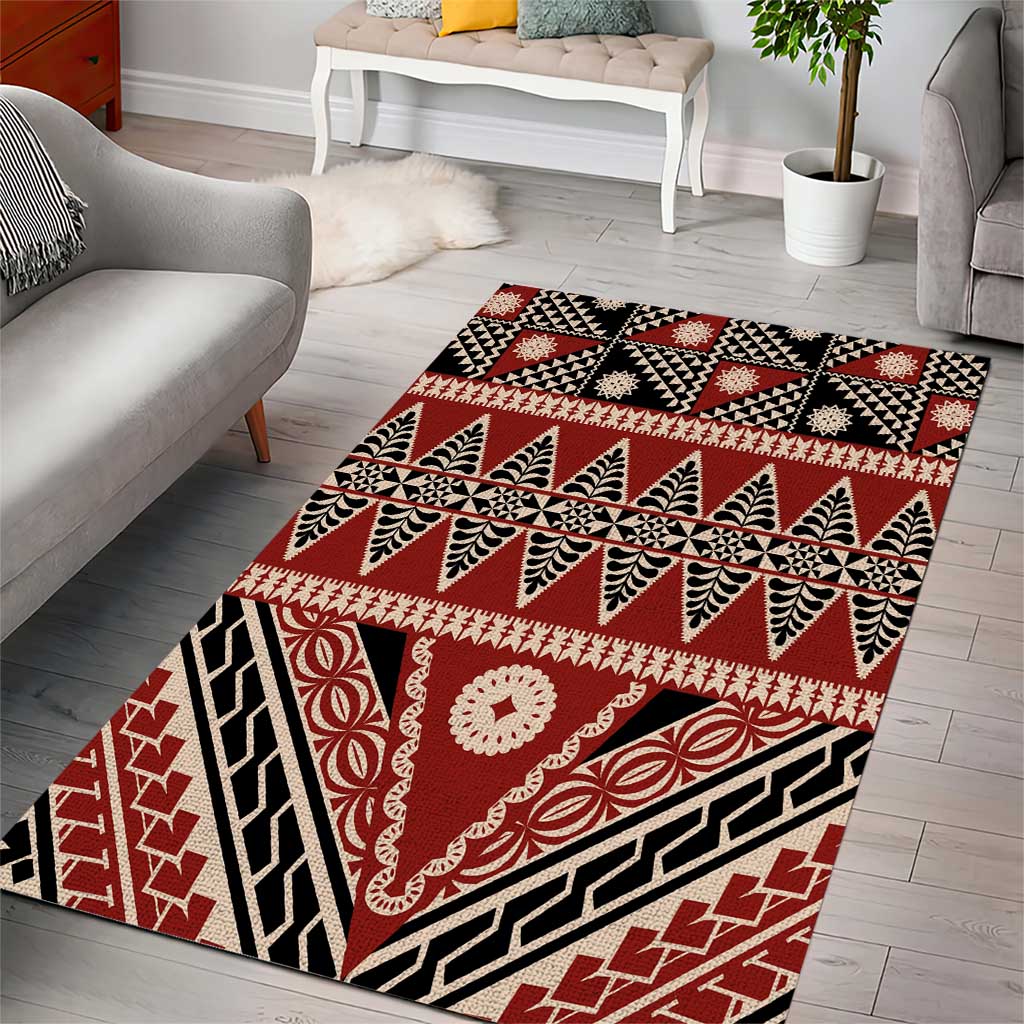 Vintage Bula Fiji Area Rug Red Tapa Masi Motif