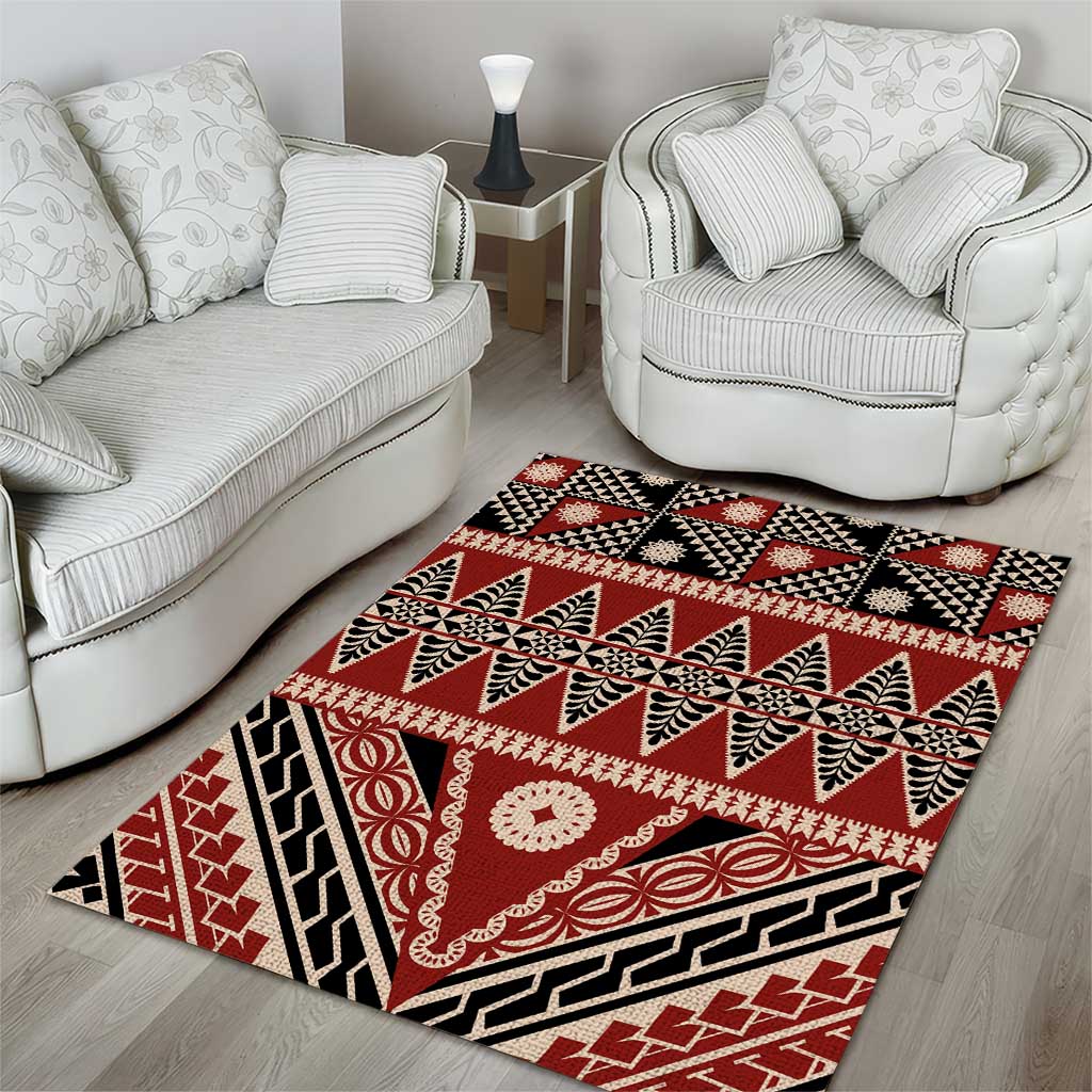 Vintage Bula Fiji Area Rug Red Tapa Masi Motif