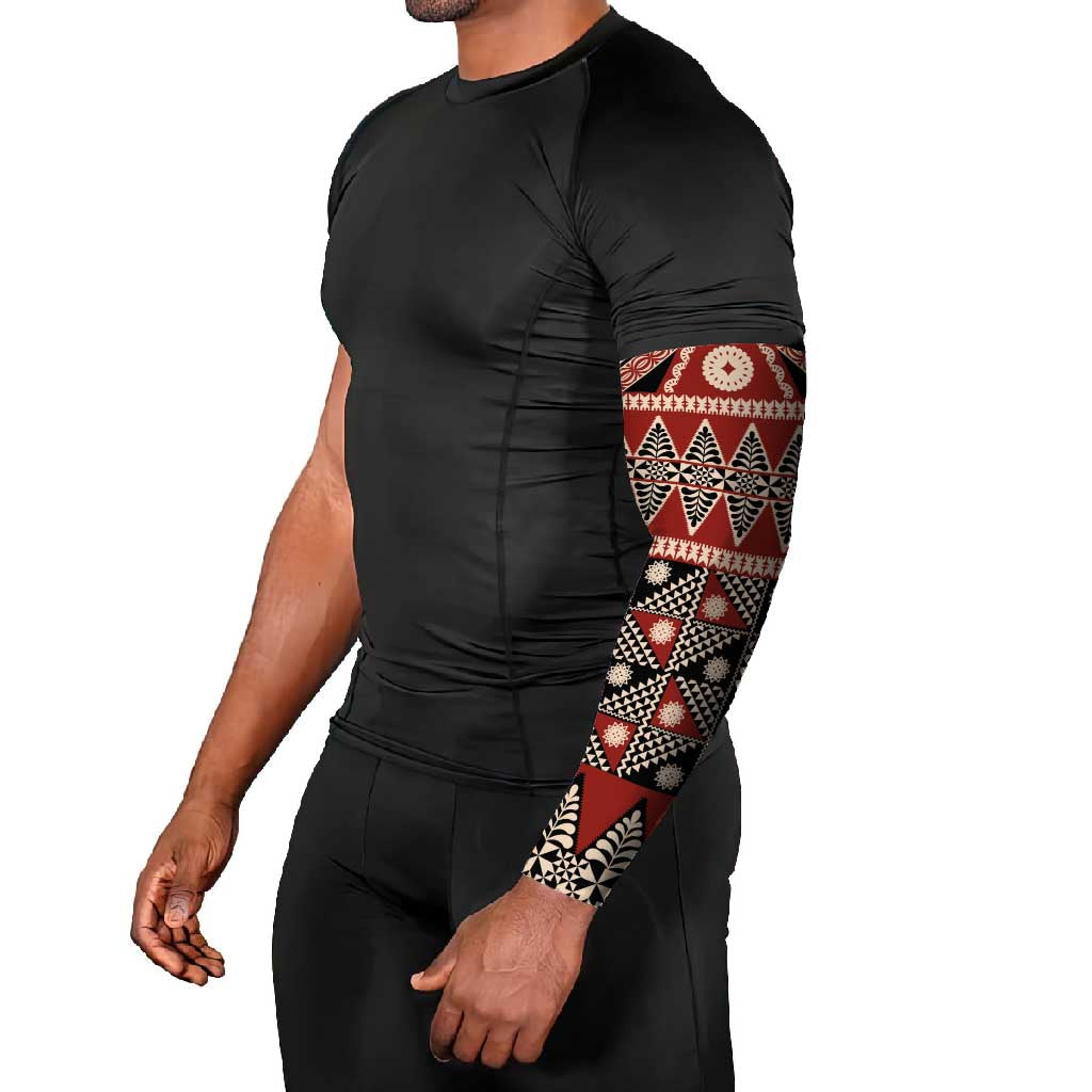 Vintage Bula Fiji Arm Sleeves Red Tapa Masi Motif LT9 - Polynesian Pride
