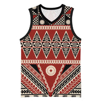 Vintage Bula Fiji Basketball Jersey Red Tapa Masi Motif - Polynesian Pride