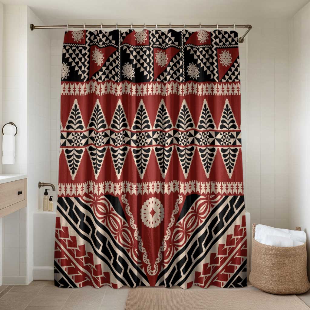 Vintage Bula Fiji Bathroom Set Red Tapa Masi Motif - Polynesian Pride