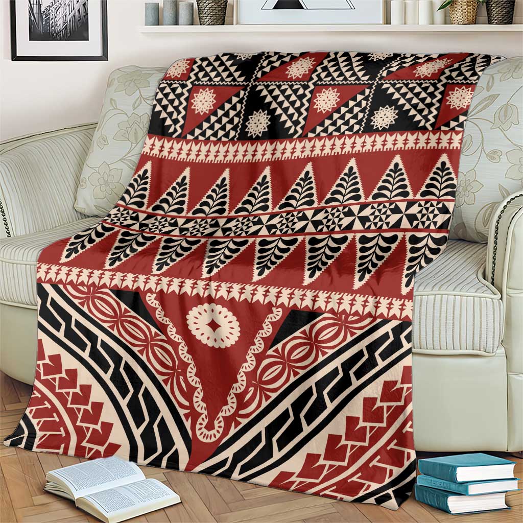 Vintage Bula Fiji Blanket Red Tapa Masi Motif