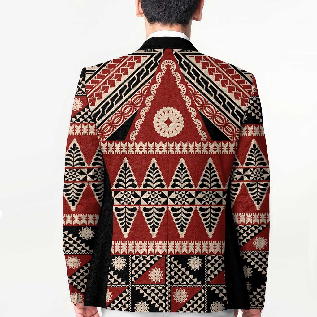 Vintage Bula Fiji Blazer Red Tapa Masi Motif - Polynesian Pride