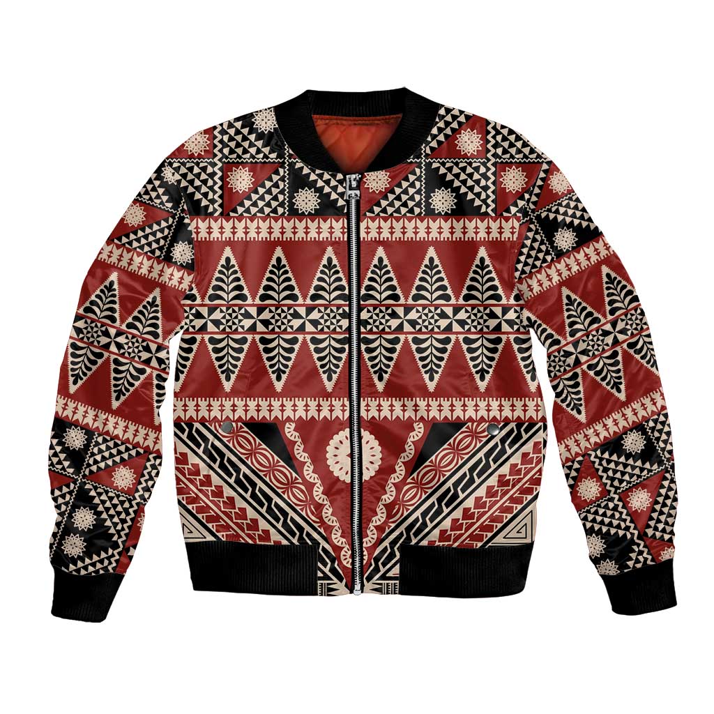 Vintage Bula Fiji Bomber Jacket Red Tapa Masi Motif
