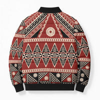 Vintage Bula Fiji Bomber Puffer Jacket Red Tapa Masi Motif - Polynesian Pride