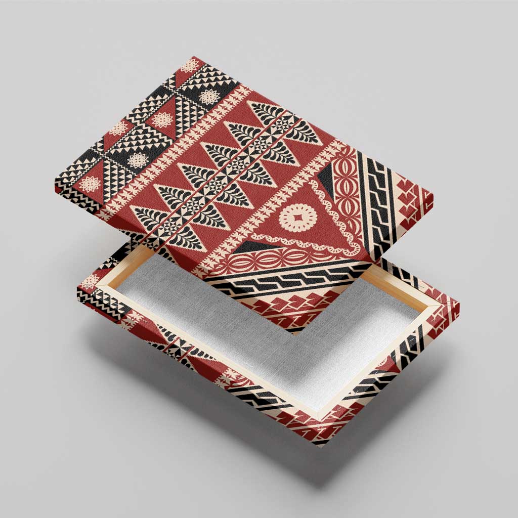 Vintage Bula Fiji Canvas Wall Art Red Tapa Masi Motif